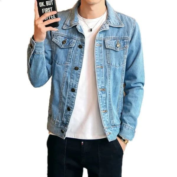 2024 Autumn Fashion Mens Denim Jackets Slim Fit Men Jeans Jacket Cotton Outwear Coat Long Sleeve Hole Male Jean Coats 240911Z