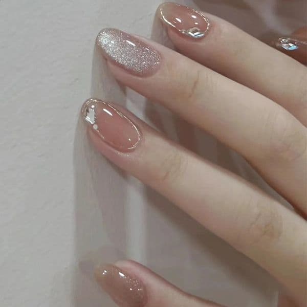24pcs Beige Crystal Fake Nail Patch Cat Eye Aurora False Nails Fashion Cateye Short Press on Nail Tips Wearable Full Cover 240914
