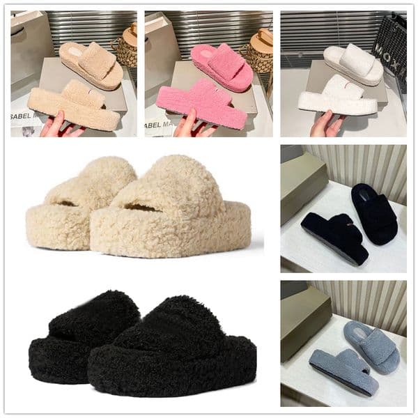 Furry Slippers Luxury Men Women Designer Sandals Slider Lady Fashion Wool Fur Fluffy Letters Casual Slides Black White Pink Grey Beige Platform Flip Flops Scuffs