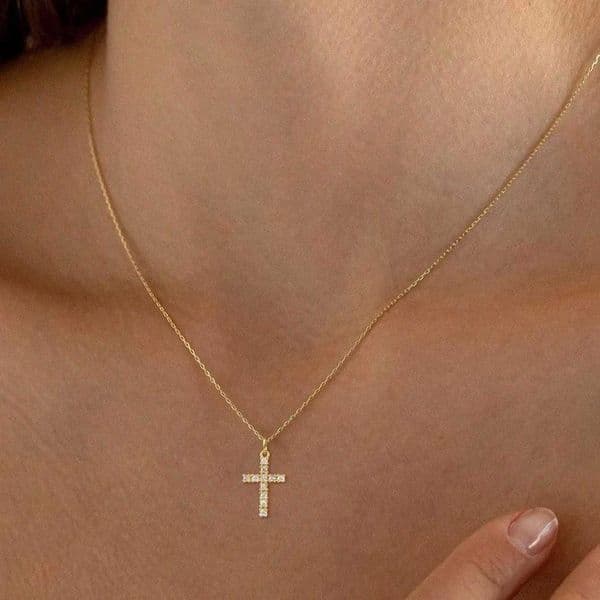 1 fashionable stainless steel double-layer chain cross pendant necklace W240918