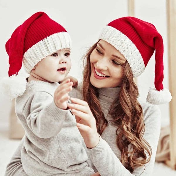 Christmas Knitted Hat Cute Pom Adult Kids Soft Beanie Santa Hat New Year Party Kids Gift Navidad Noel Xmas Decoration 2023 Y240921