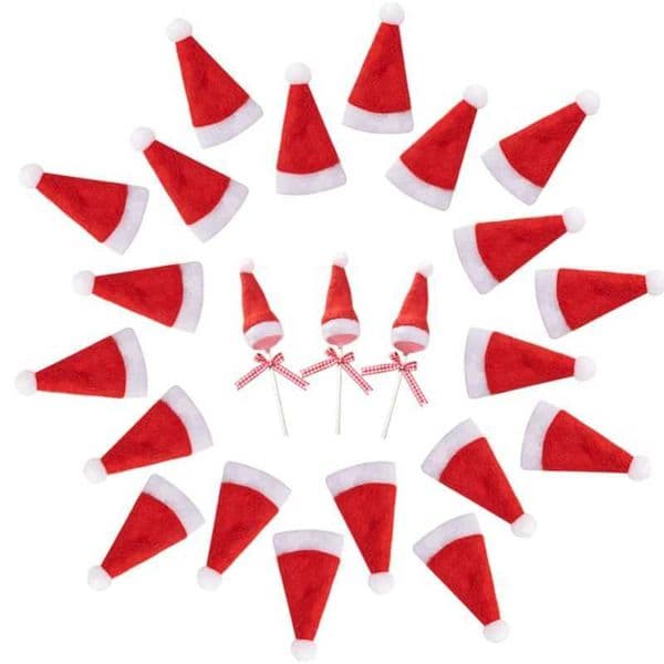 10pcs/20pcs Mini Santa Hats Christmas Lollipop Hat Crafts Mini Santa Claus Hat Christmas Table Dinner Decorations Y240921
