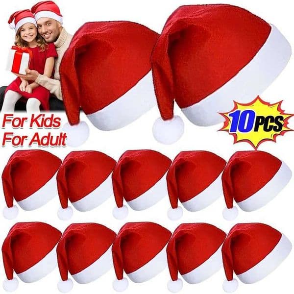 10/1PCS Adults Kids Christmas Hats Non-woven Fabric Santa Claus Xmas Hats Cap Merry Christmas New Year Festival Party Decoration Y240921