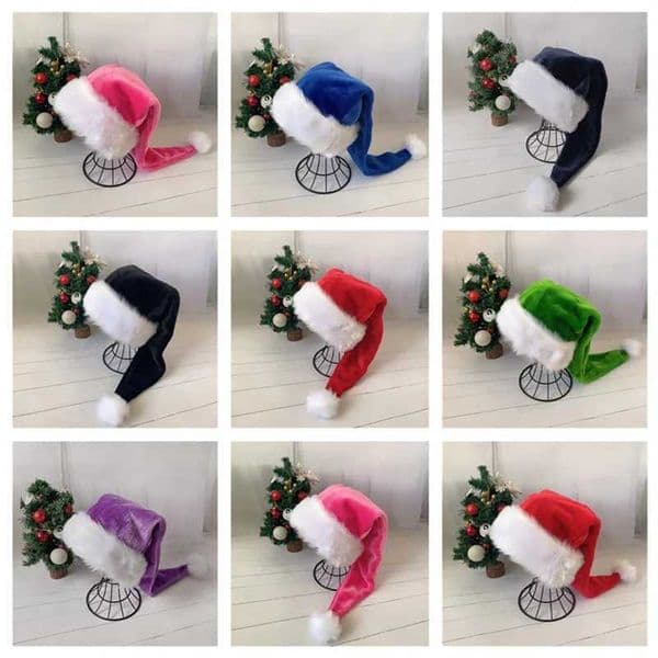 New Year 2024 75cm White fur Adult Christmas hat party High Quality Fur Xmas Cap Children Adult Plush Home Party Decoration Y240921