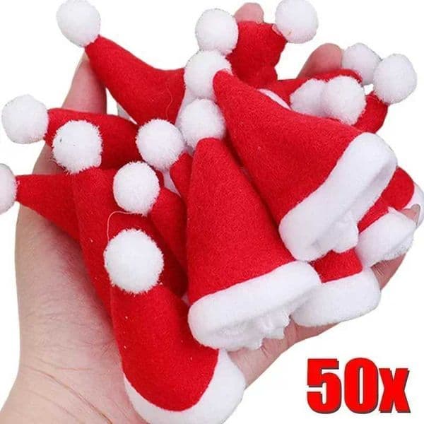 50/1Pcs Mini Santa Hat Non-Woven Fabric Lollipops Caps Christmas Wine Bottle Covers Xmas Bottles Holder Table Dinner Decorations Y240921