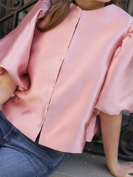 Elegant Satin Lantern Sleeve Shirt Women Loose O-neck Short Ruffle Blouses Female 2024 Sping Fashion Lady Streetwear Tops 240921