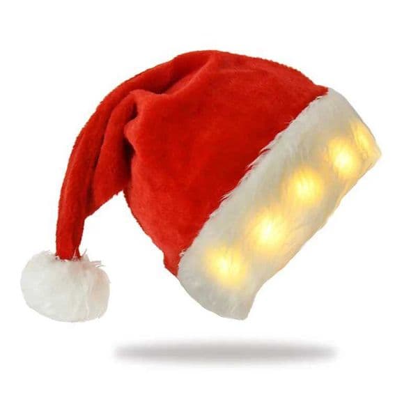 Red Christmas Santa Hat Cotton Warmth Christmas Hat with Lights Navidad Noel New Year Gifts Xmas Caps Adult/Kids Y240921