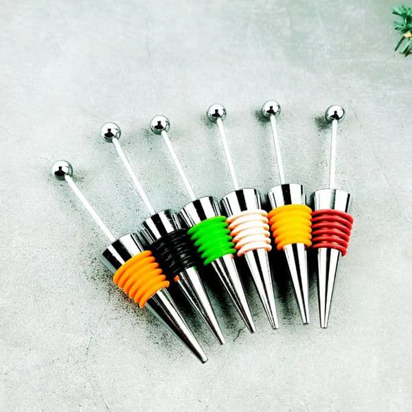 Home Zinc Alloy Silver Beadable Bottle Stainless steel Wine Stopper Barware LT1237
