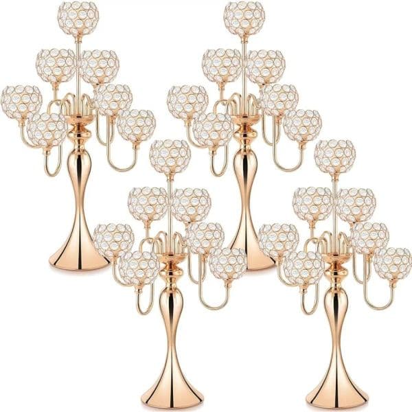 Gold Crystal Candle Holders for Wedding Party Home Decoration Centerpieces, Halloween Christmas Room Decor 7 Arms Candlestick
