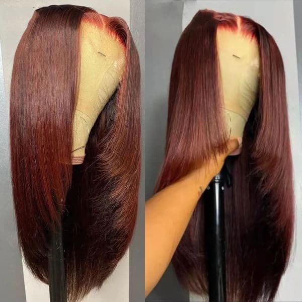 Peruvian Reddish Brown Layered Hd 13x6 Pre Plucked 13x4 Straight Lace Front Human Hair Wig Synthetic Closure Frontal Wigs for Women