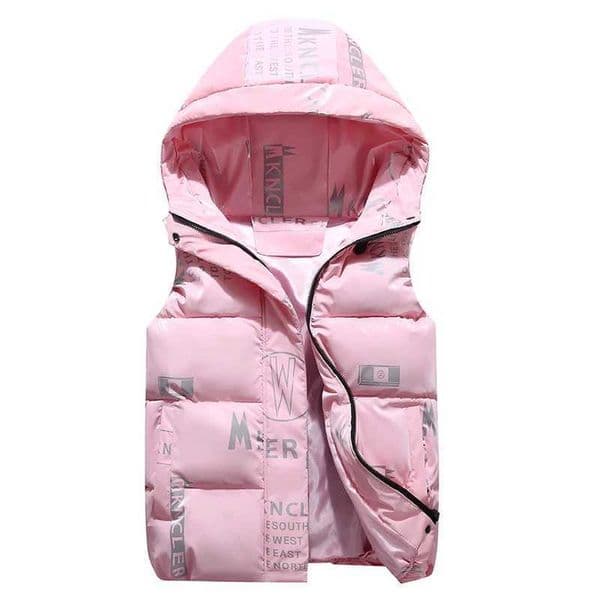 Mens/Womens/Childrens Tank Top Winter Hooded Bright Cotton Tank Top Casual Waist Clothes Mens Waterproof Sleeveless Jacket Warm Coat Hat W240923