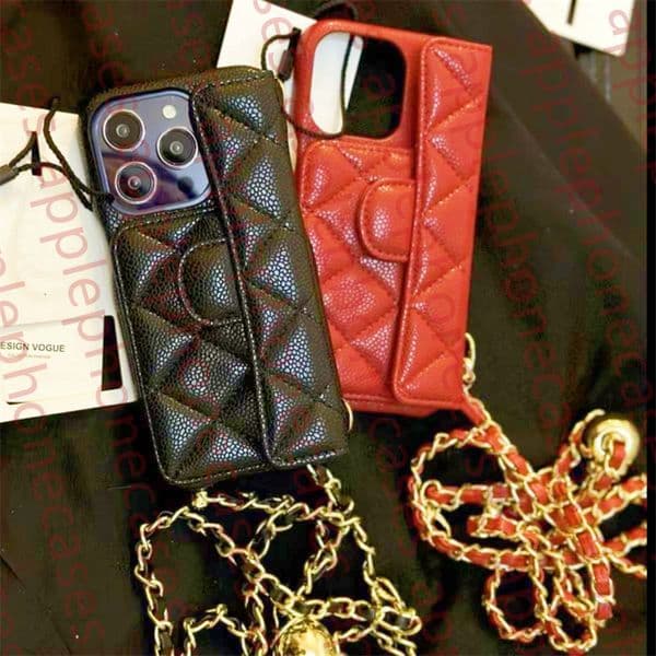For iPhone 16 Pro Max 15 Pro Max Case Crossbody Phone Case Designer Apple iPhone 14 ProMax 13 12 11 15 Plus 16 Plus Phonecase Card Holder Leather Case Chain Strap Lanyard