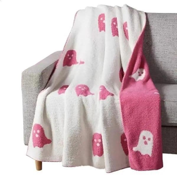 Halloween Throw Blanket Double-sided Flannel Ghost Blanket for Bed Sofa Couch Chair Fuzzy Super Soft Halloween Decor Blanket 240912