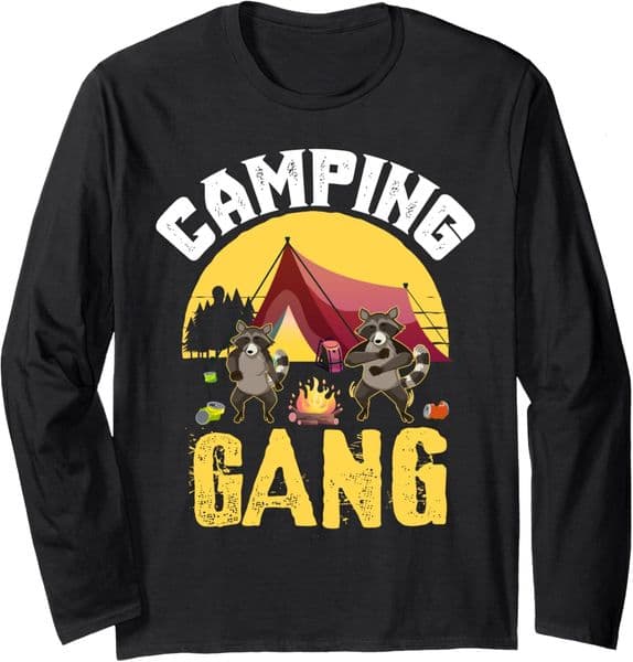 Long Sleeve Shirts for Men sweatshirt Funny Camping Gang Crazy Raccoons Dancing Small Camp Team Long Sleeve Tee Streetwear Casual tops clothes