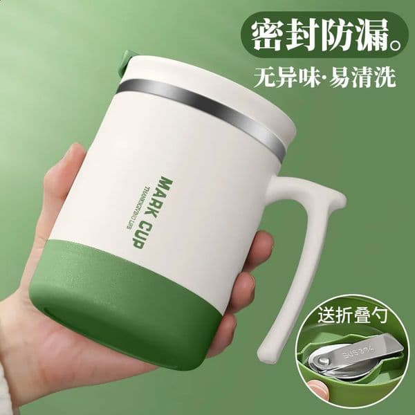 304 stainless steel cup with lid and spoon office water high aesthetic coffee breakfast bottle 240923