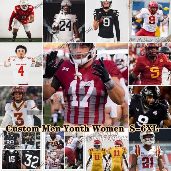 NCAA S-6XL Iowa State Cyclones College Football Jerseys 3 Rocco Becht 24 Abu Sama III Jaylin Noel Malik Verdon Darien Porter Jackson Will McDonal Custom Any Name Number
