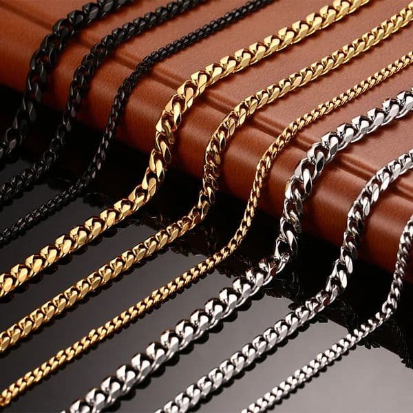 M5MM7MM Cuban Link Chain Stainless Steel Necklace Waterproof 18 K Gold Plated Punk Men Women Jewelry DIY Accessories USENSET 240919