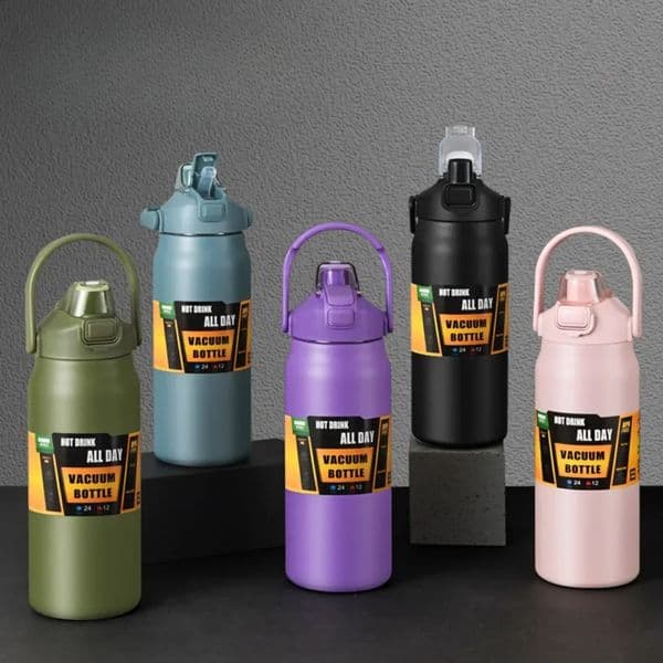 Insulated water bottle with 2in1 straw and Chug leak proof lid free of bisphenol A stainless steel wide mouthed sports cup plate 240923