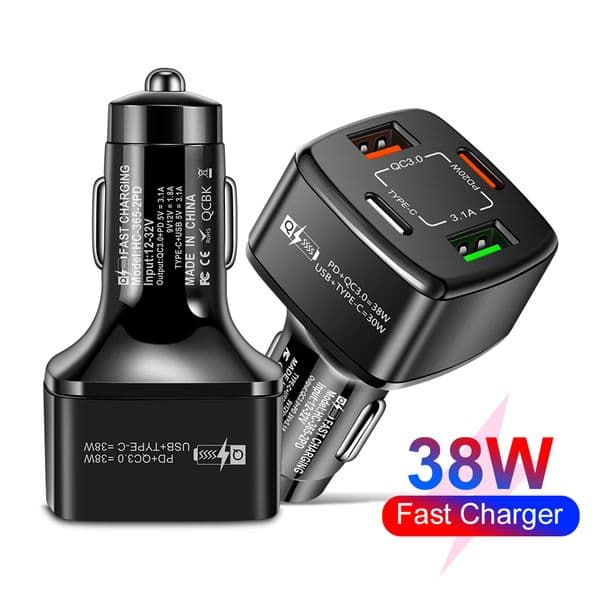 New 38W QC3 0 Dual USB Type C Fast PD Car Charger Rapid Charge for iPhone 13 14 Pro Max Samsung Huawei LG Android Phones