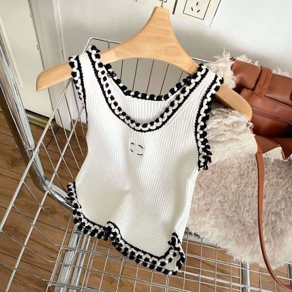Womens knitted suspenders embroidered asymmetrical bottom vest SMLXL Z260515