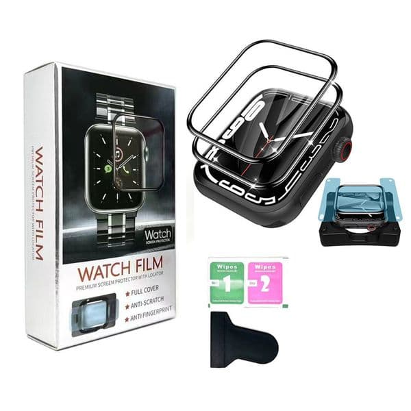Install Tray HD PMMA Clear Curved Film Full Coverage Screen Protector For Apple Watch iWatch S10 8 7 6 5 Ultra 38 40 41 42 44 45mm 46mm 49mm With Positioning Support Stand