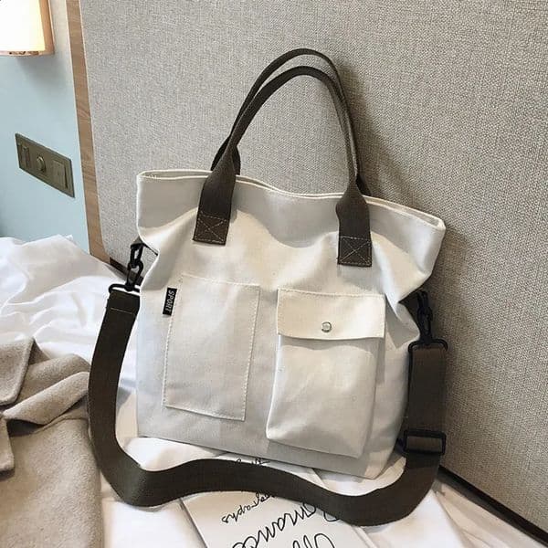 Fashion Canvas Bags students Handbag Shoulder Bag Large Capacity Solid Color tote Shopper Bag Casual Female Cross Body Bag 2024 240904