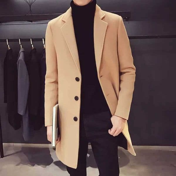 Mens long cotton jacket 2023 autumn and winter new wool blend solid color casual business fashion ultra-thin windproof jacket mens clothing W240925