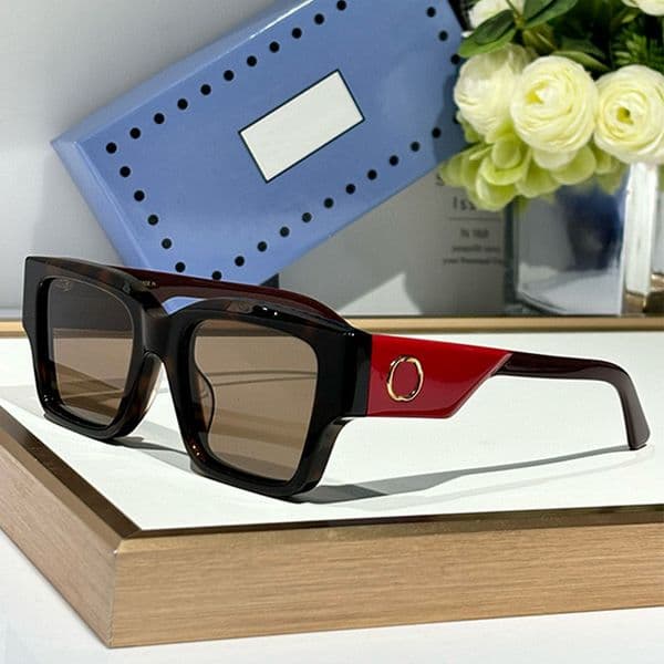 Fashion Beautiful Ladies Rectangular Shaped Sunglasse Red Acetate Shiny Black Frame solid Dark Green Lenses 1663S Girl man outdoors Take photos Sunglasses
