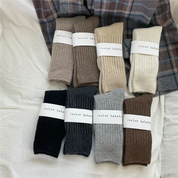 Wool and cashmere stockings womens sleepwear thick warm crew socks autumn winter calcium 240925