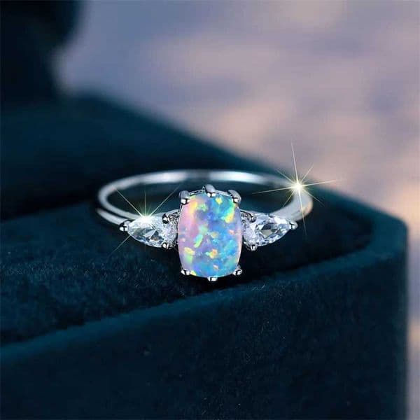 Fashion Multicolor Opal Gorgeous White Marquise Zircon Ring Minimalist Silver Color Rings For Women Crystal Wedding JewelryX240926
