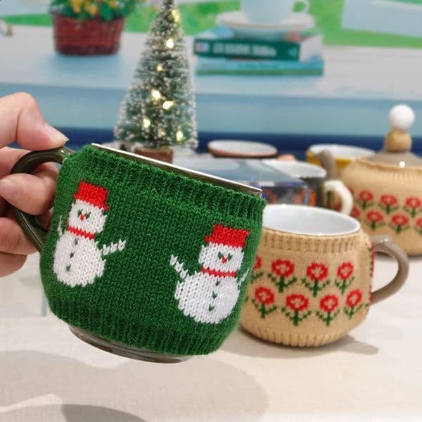 London Ceramic Coffee Cup Comfortable Sleeve Knitted Cover 80% Wool Fabric Used for 250ml Decoration 240926