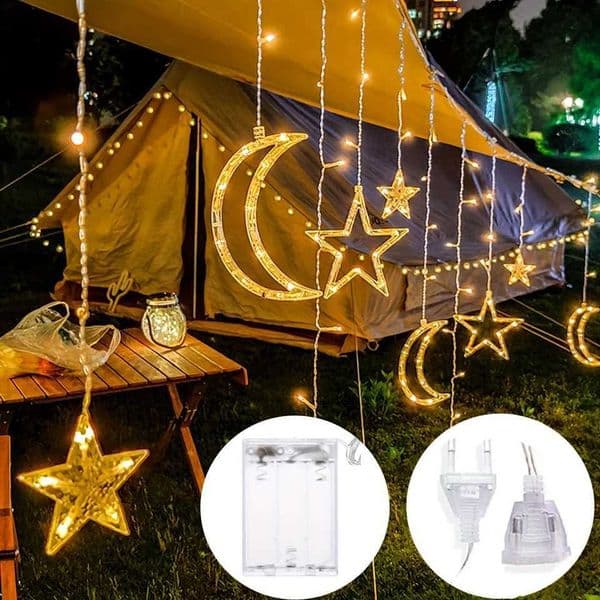 Battery powered Starry Moon Curtains LED String Lights Outdoor Festival LED Fairy Lights Used for Wedding Christmas New Year Decoration EU Plug Y240927