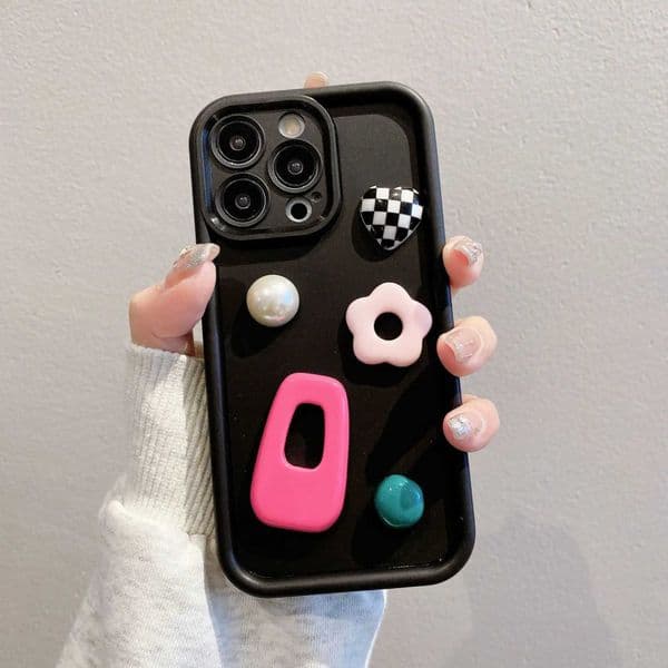 For 16 Cartoon Hairpin Pearl Mobile Phone Case For iPhone 15 Pro Max 11 12 13 14 15 Phone Cover Shockproof Soft Shell M240927