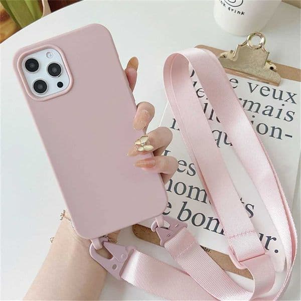 For 16 Crossbody Necklace Strap Lanyard Matte Silicone Case For iPhone 16 15 14 Pro Max 11 12 13 XR X XS 6 7 8 Plus SE Shockproof Cover M240927