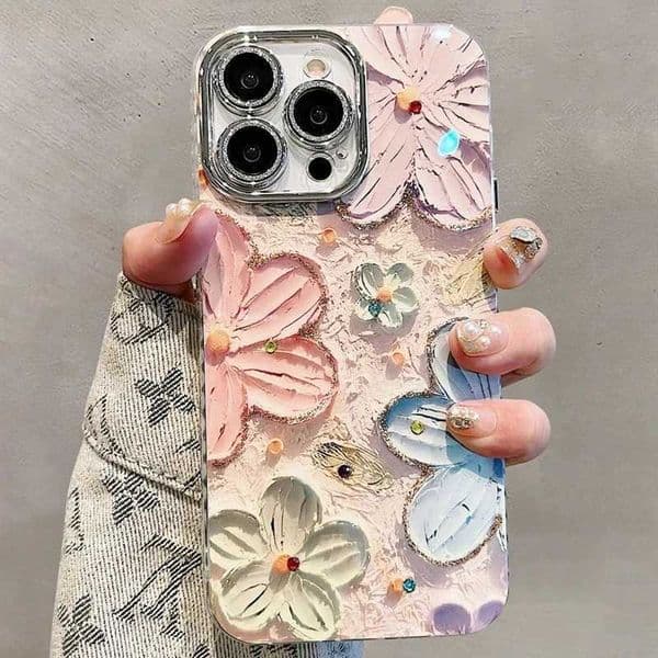 Luxury Flowers Glitter Laser Phone Case For iPhone 16 Pro Max 15 14 Plus 13 12 11 Diamond Soft Shockproof Lens protection Cover M240927