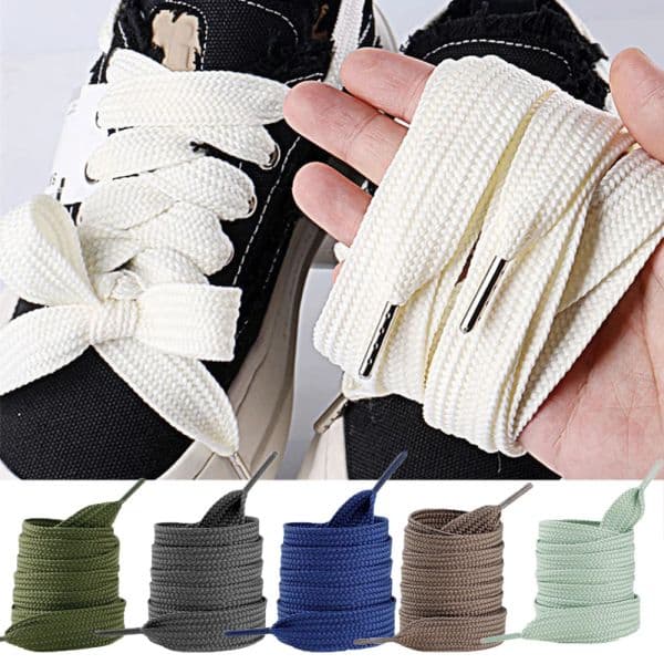1 Pair Shoelaces Flat Thicken Weave Craft Off 2cm Wide Black White Shoe Laces High-top Sneaker Canvas Shoelace
