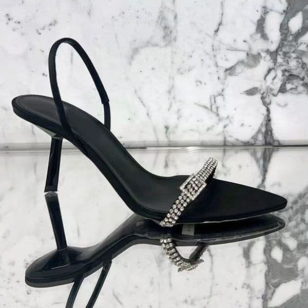 Rendez-Vous Satin High Heel Sandals Dress Shoes For Women Designer Rhinestone Stiletto Heels Luxury Black Pumps Summer Sandal Womens Wedding Shoes Size 35-40 With Box