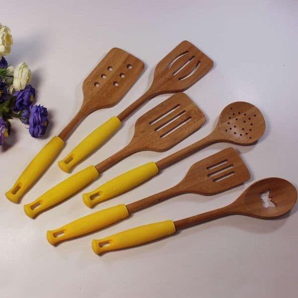Exquisite Anti Slip Natural Wooden Silicone Leak Shovel, Kitchen Supplies