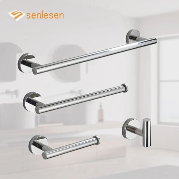 Bathroom hardware set circular towel bar toilet paper holder towel ring hanger stainless steel hanger DIY chrome/black 240929