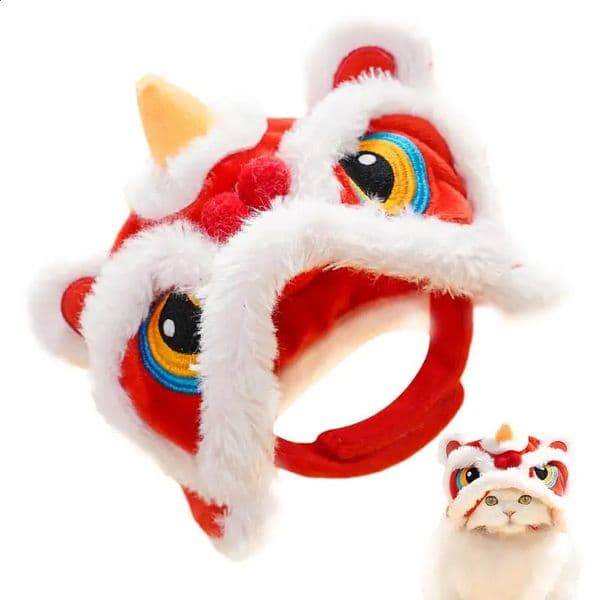 Chinese Style Dance Lion Hats For Cats Cute Plush Pet Hat Chinese Year Costume Soft Warm Clothes Pets Daily Supplies 240925