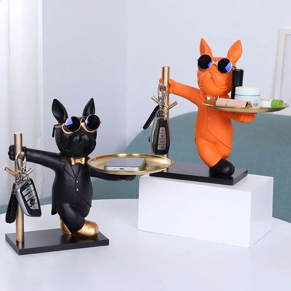 Modern Tray Storage Dog Statues Sculptures Home Decoration Living Room Desktop Display Animal Art Resin Ornaments House Gift 240925