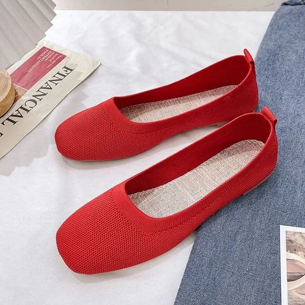 Solid color smooth mesh Loafers elastic knitted ballet apartment womens casual soft soled shallow boat shoes classic Moccasins 240930