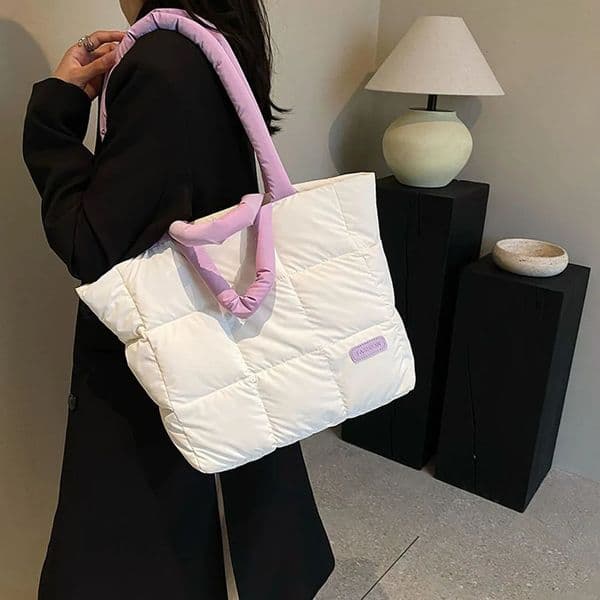 Womens shoulder bag fashionable large handbag pad handbag er duvet cover nylon down cotton cross body bag winter wallet 240929