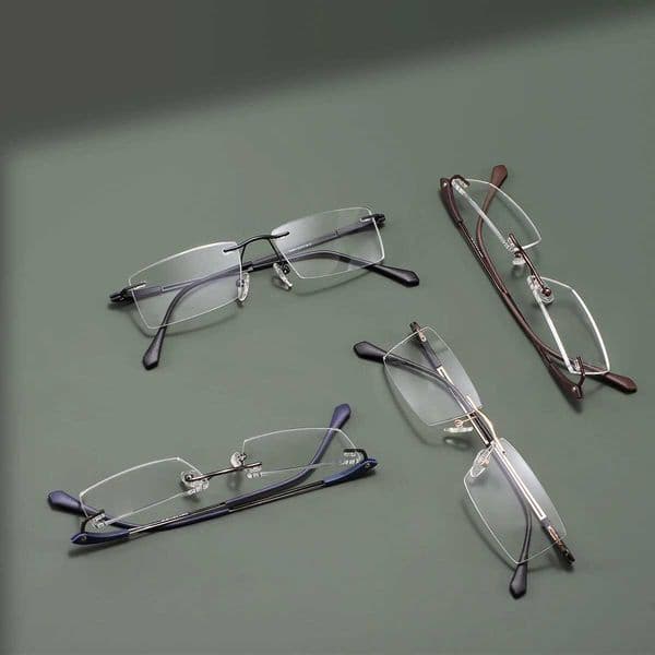 Men Rectangular Metal Rimless Glasses Frame For prescription LensesXJ240907