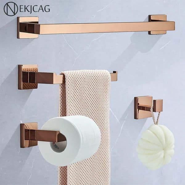 Bathroom rose gold hardware set stainless steel clothes hanger hook towel bar toilet roll paper holder towel ring bathroom accessories 240929