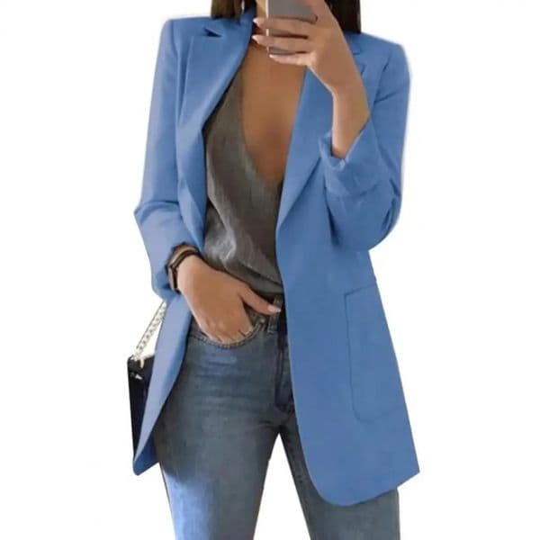 Summer Women Blazer Jacket Lapel All-match Open Front Stylish Office Lady Slim Suit Overcoat Solid Color Long Blazer 240930