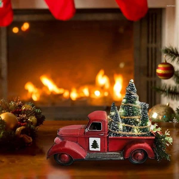 Designer Christmas Decorations Red Truck Automobile Car gift set With Lights Boy Resin Ornament Craft Waterproof Garden Yard Tree Decoration Home Decor Decorati