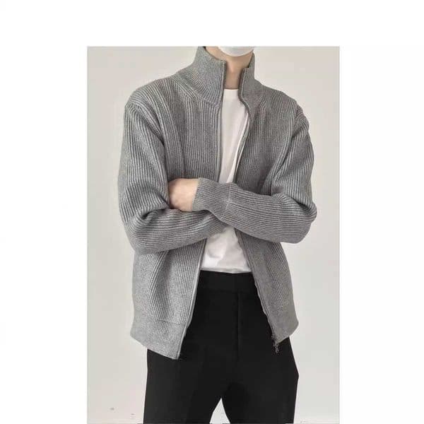 Mens autumn and winter outfit high necked mens jacket knitted sweater mens zipper cardigan sweater jacket versatile cotton jacketXJ240930