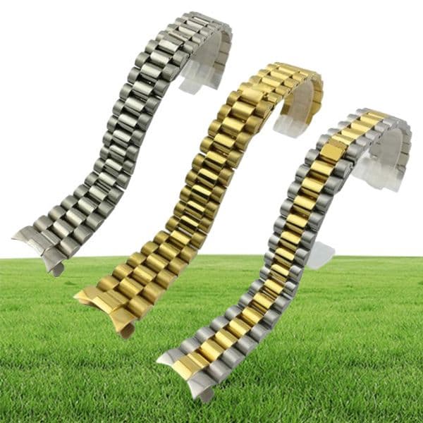 Watch Bands Accessories For Logtype ThreeBead Solid Diving Stainless Steel Band Presidential Buckle 20mm Men039s Gold