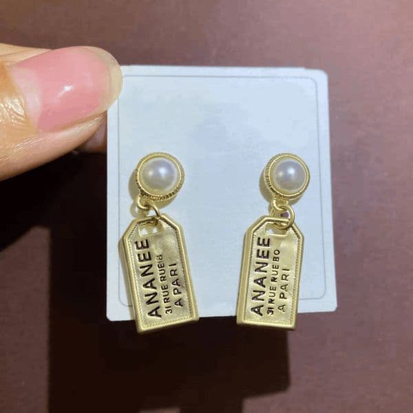 Dangle Letter - New Trend with Faux Pearl, Lightweight Daily Use, Fashionable Gold Plated Charm Earrings for Women